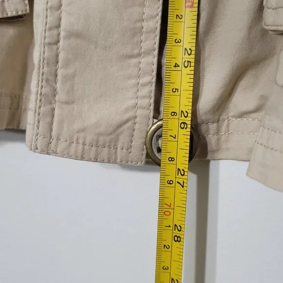 Studio Mode Womens Utility Jacket Pockets Cotton Blend Button Khaki Tan Large - Picture 11 of 12
